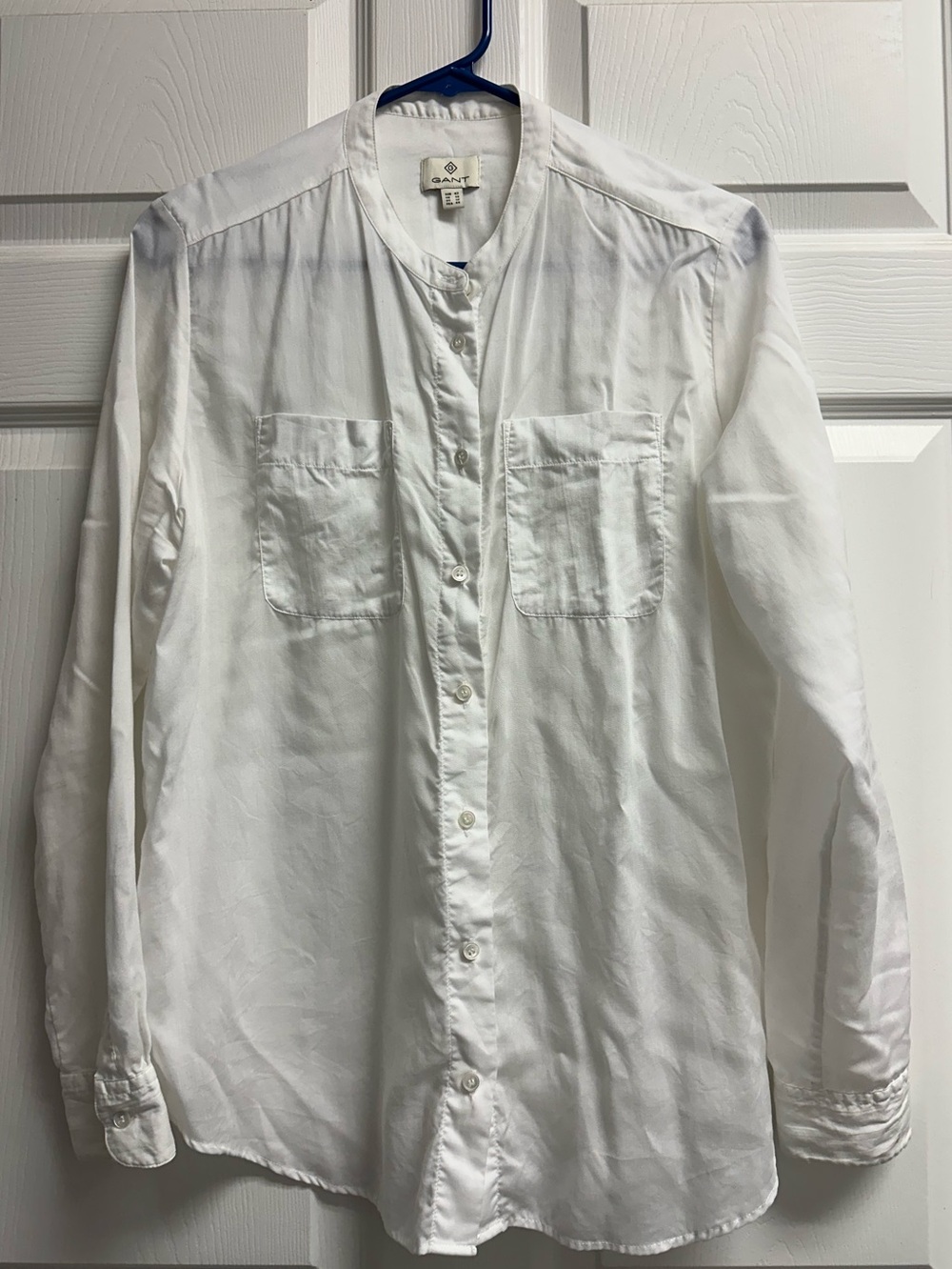 GANT Womens White Band-Collar Button-Down Shirt